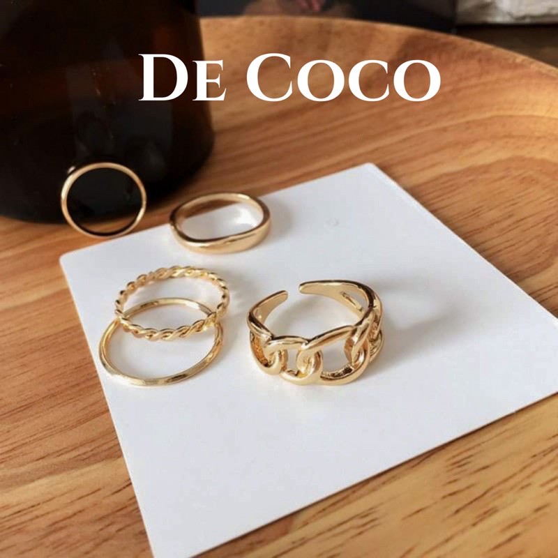 Set nhẫn nữ 5 chiếc basic màu vàng Gold De Coco