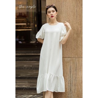 Đầm Maxi Tay Phồng The Maple Freesize Trắng