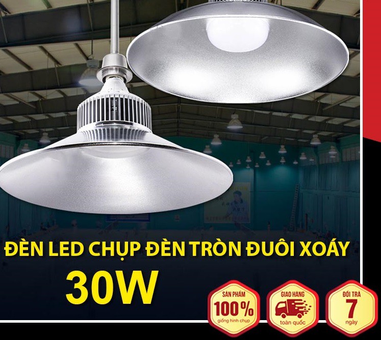 Đèn Led  TẢN NHIỆT NHÔM pha xưởng đui xoáy E27 ánh sáng trắng chụp đèn tròn 30W