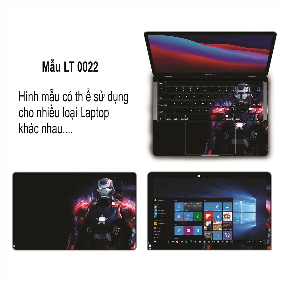 Miếng Dán Laptop - Mẫu hình iron man đen  - Dán cho Dell, Hp, Asus, Lenovo, Acer, MSI, Surface,Vaio, Macbook