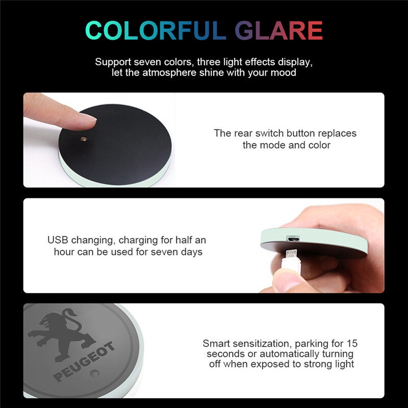 Set 2 Đế Lót Cốc Có Đèn LED Cảm Biến Chống Trượt Cho Peugeot 407 308 408 508 607 2008 3008 4008 5008