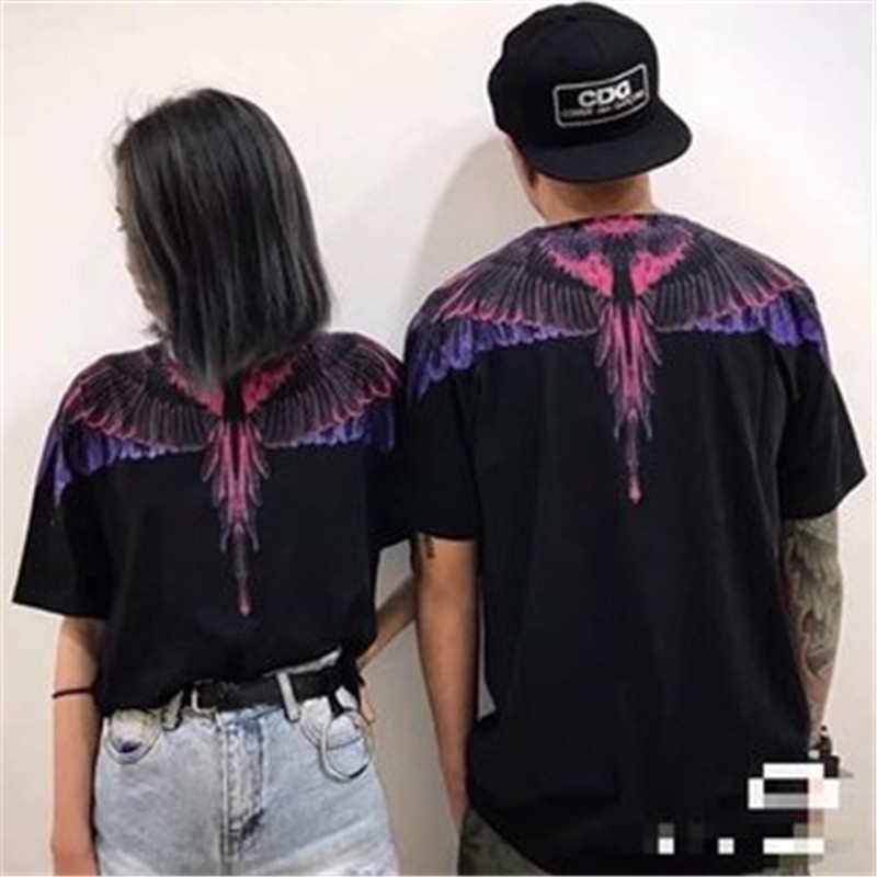 Áo Thun Thể Thao Tay Ngắn Cổ Tròn In Hình Đôi Cánh Màu Tím/Xanh Dương Thời Trang Đường Phố Dành Cho Nam Và Nữ