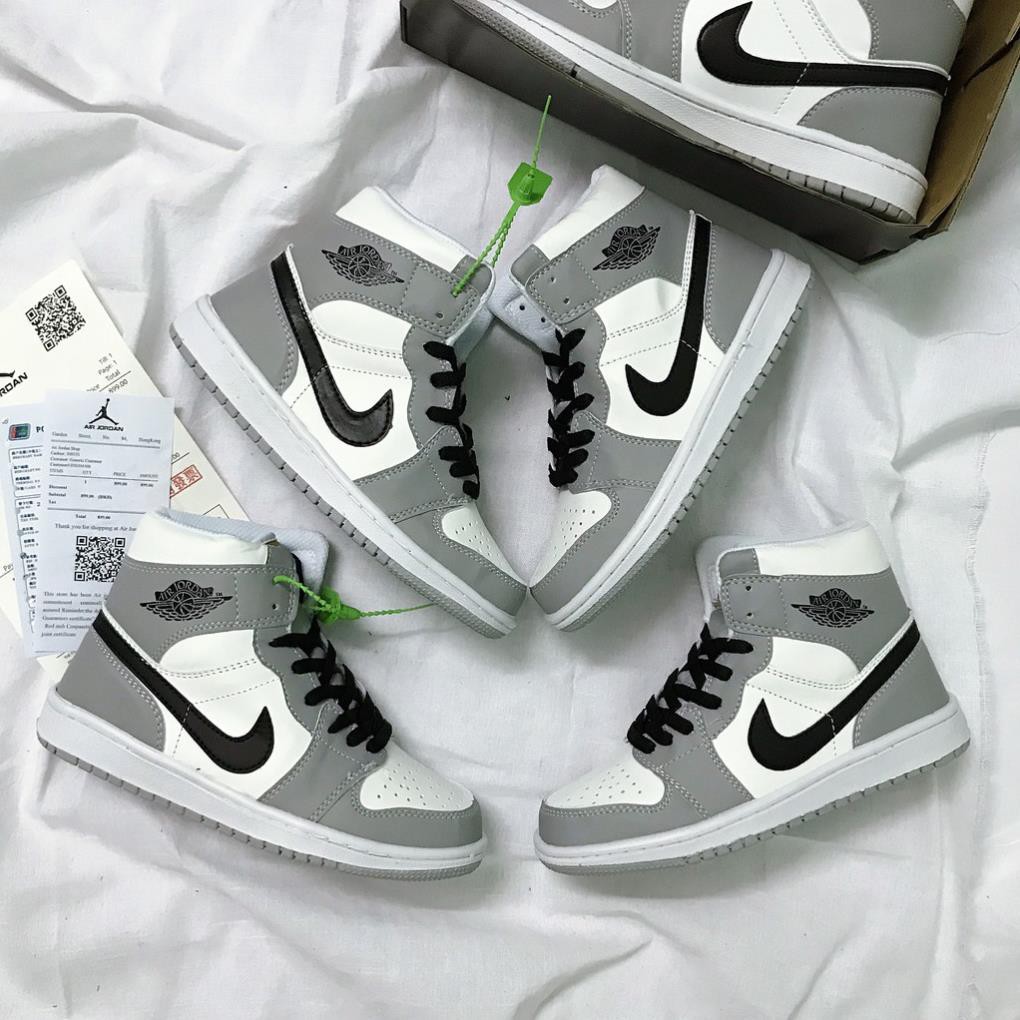 Giày Jordan 1 High Gray, Giày Thể Thao Nam Nữ JD Xám Cao Cổ, Đế Khâu Chắc Chắn, Da Bò Cao Cấp