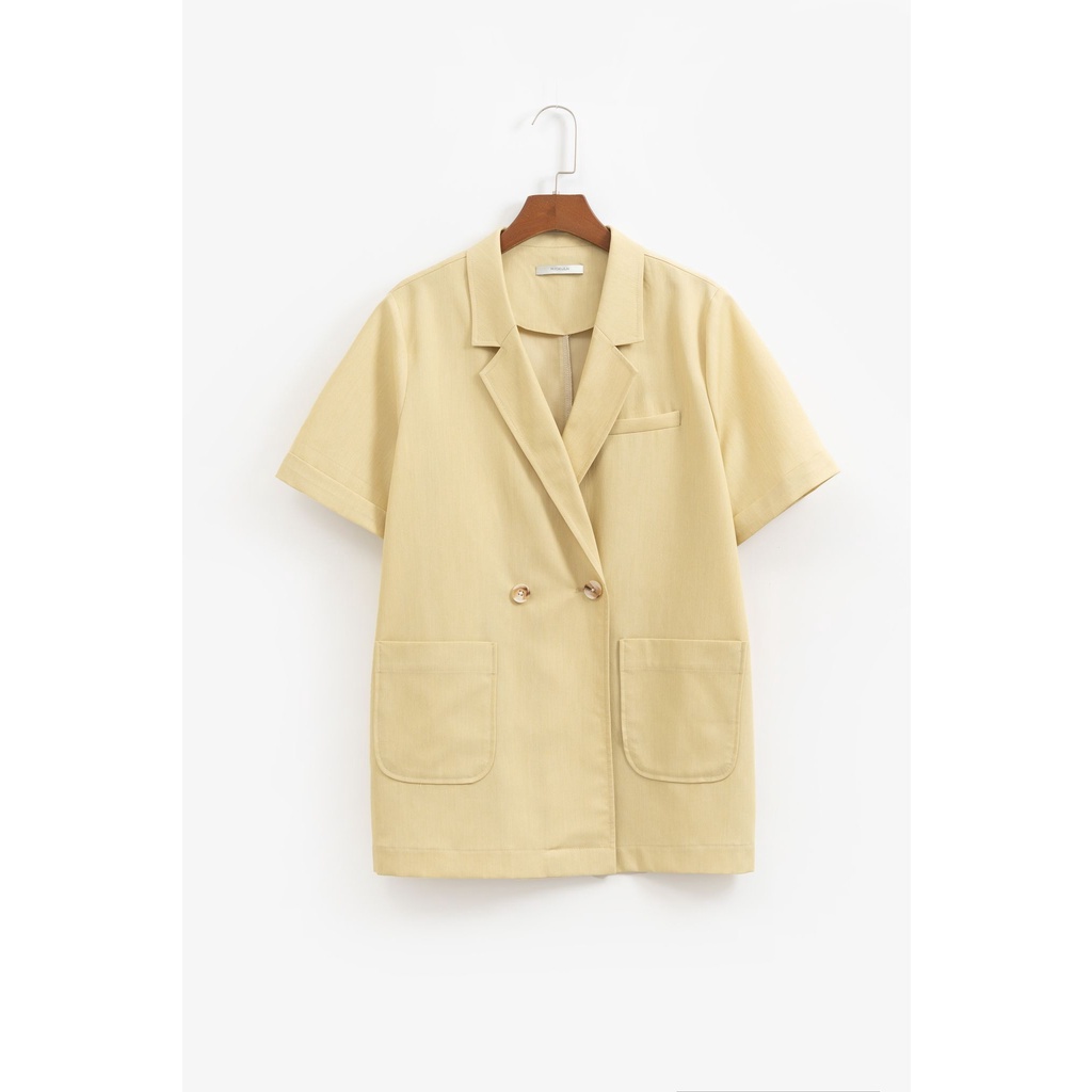 Áo blazer ngắn tay vải linen kèm đai eo MADELEN