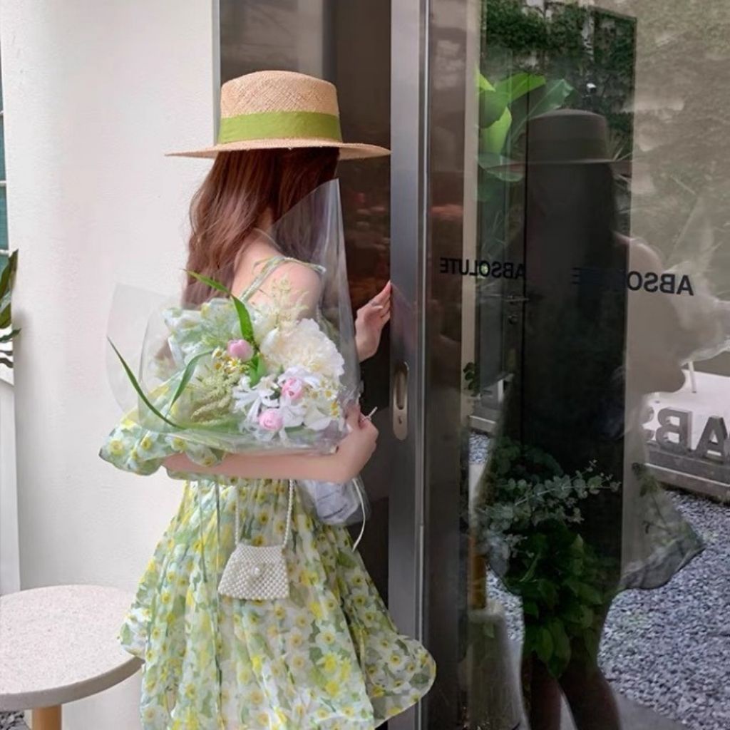 Váy hoa nhí , đầm trễ vai xòe dáng ngắn phong cách tiểu thư mùa hè Hàn Quốc