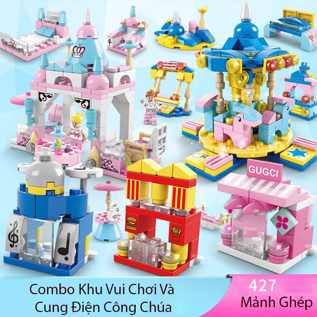 [FREESHIP❤️] Combo Xếp Hình Cửa Hàng Và Cung Điện Công Chúa Dành Cho Bé 427 Mảnh Ghép Chất Liệu Nhựa ABS An Toàn