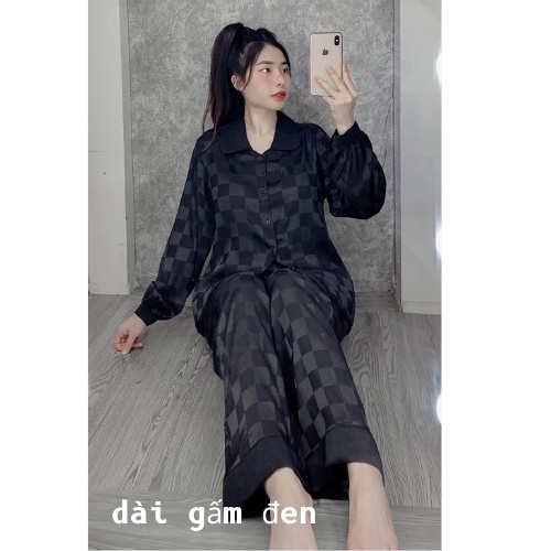 Bộ Đồ Ngủ Pijama Lụa Gấm Cao Cấp Áo Dài- Quần Dài