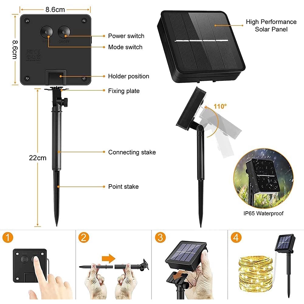 Dây Đèn LED 8 Chế Độ Sử Dụng Năng Lượng Mặt Trời Chống Thấm Nước Trang Trí Sân Vườn / Tiệc Cưới / Giáng Sinh Năm Mới