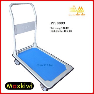 Xe đẩy hàng 150kg 4 bánh, bánh xe đẩy hàng maxkiwi- sàn thép, tay đẩy gập gọn