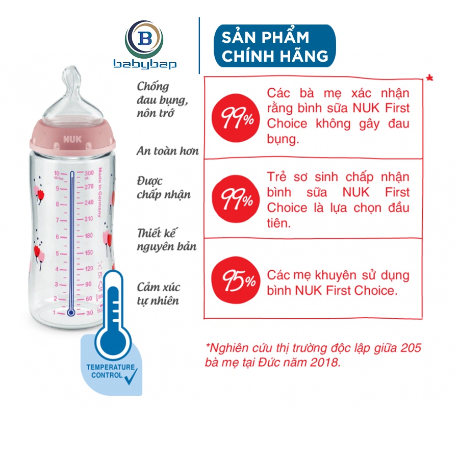 Bình Sữa Cảm Biến Nhiệt NUK PP 150ml/300ml Núm Ti Dẹt Chỉnh Nha Độc Quyền Của NUK