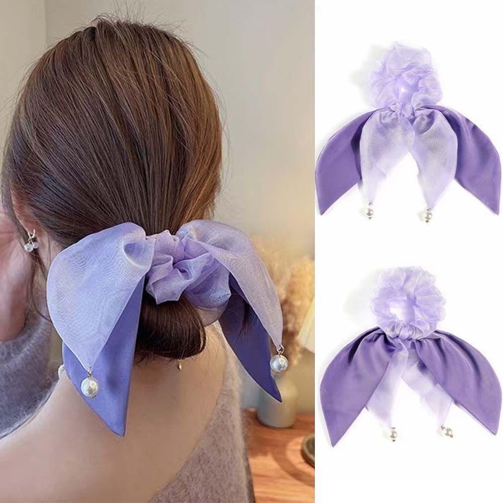 NICKOLAS Dây Cột Tóc Co Giãn Đính Nơ Màu Tím Phong Cách Vintage Cho Nữ