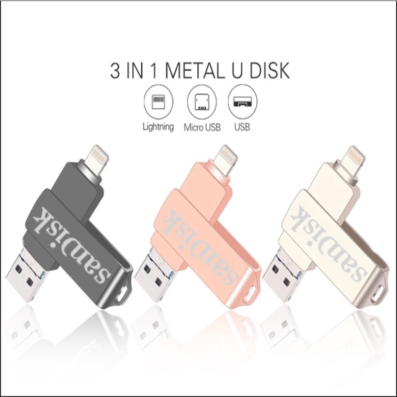 SANDISK Ổ Đĩa USB 3.0 1TB 3 Trong 1 Tốc Độ Cao Chống Nước Cho iphone8/x/xr/11/12 /13