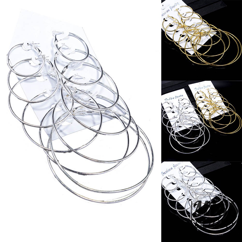 Set 6 bông tai tròn thiết kế đơn giản cá tính cho nữ