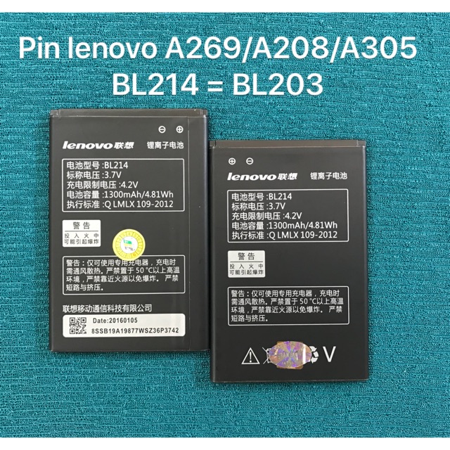 Pin lenovo A269 / A208 / A305 zin (kí hiệu trên pin BL214 dung chung BL203)