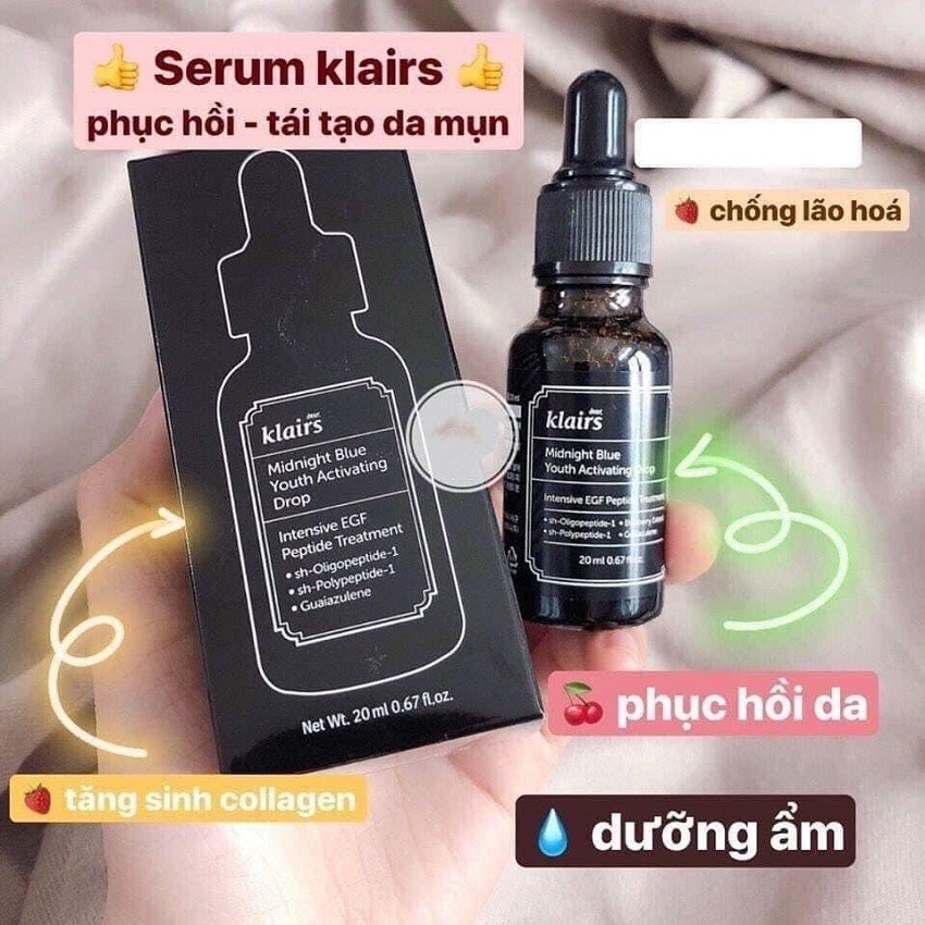 Combo Dưỡng Phục Hồi Tổn Thương Da Serum - Kem dưỡng Klairs Midnight Blue 30g