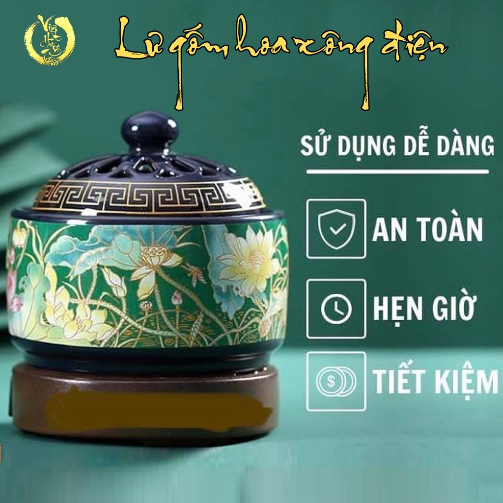 Lư đốt trầm điện gốm hoa Việt Hương trầm- Có điều chỉnh nhiệt độ, chức năng hẹn giờ, mang lại không gian ấm áp bình an