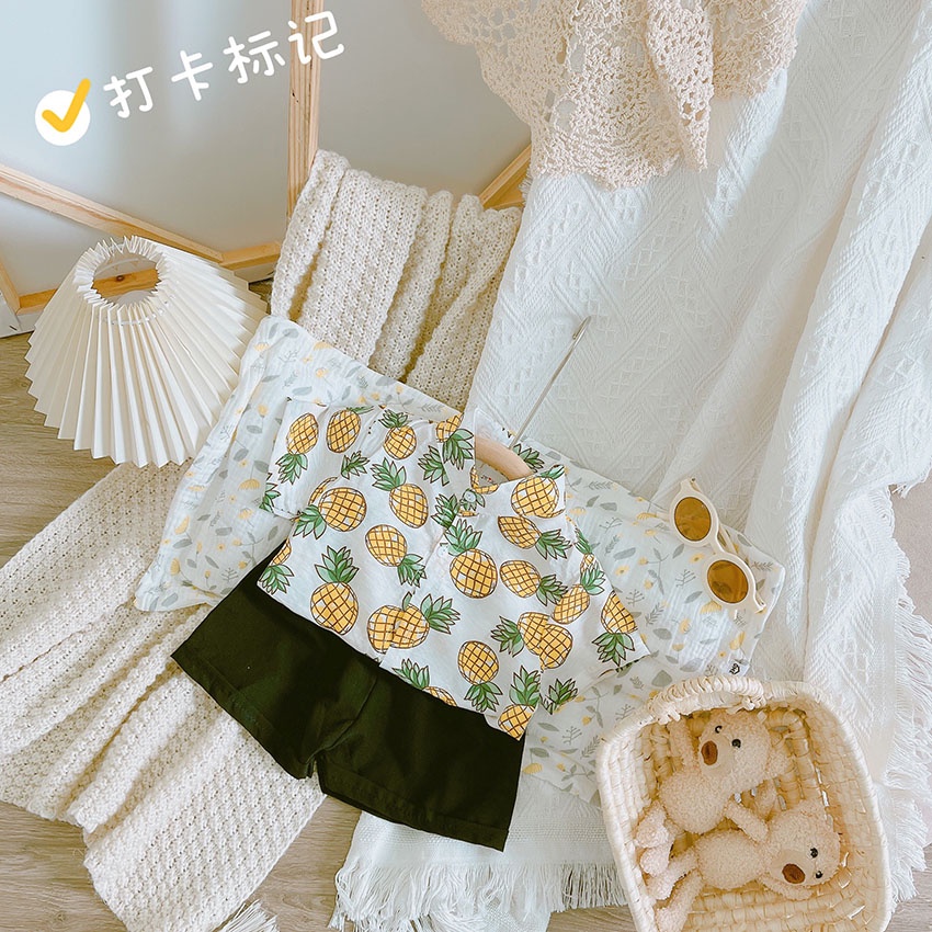 Bộ Quần Áo Trẻ Em Cộc Tay Đũi Đi Biển 2 In Hình Dứa Chuối Dễ Thương Cho Bé Từ 7-19kg Mã CT58