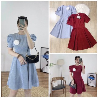 Váy nhung tay bồng dáng xoè vnxk