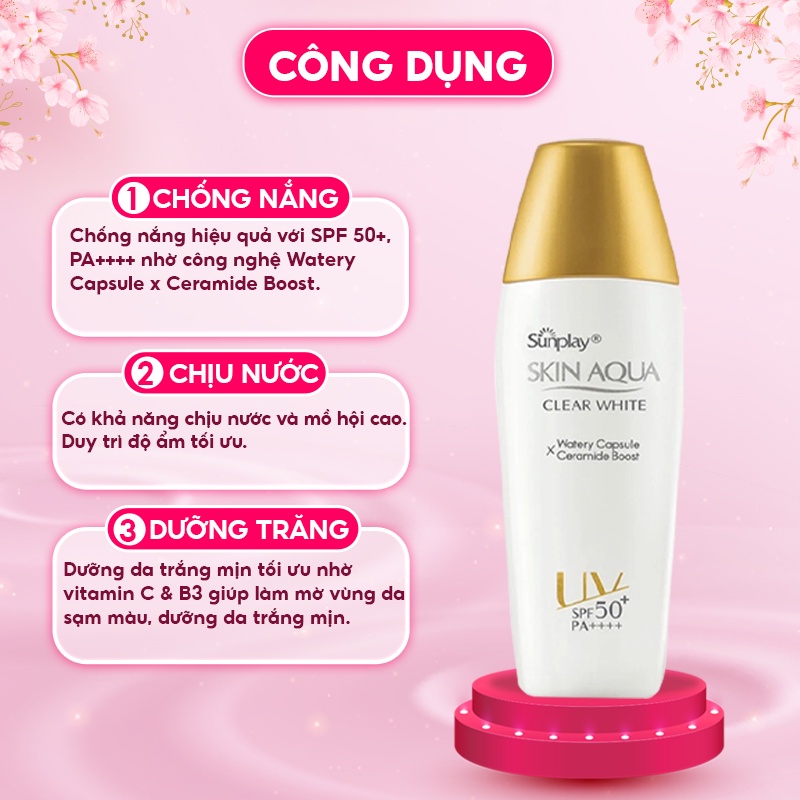 Kem chống nắng Sunplay/ Sữa Chống Nắng Hằng Ngày Dưỡng Trắng Sunplay Skin Aqua Clear White Thẩm thấu nhanh 25g