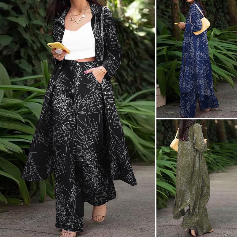 Set Quần Dài Ống Rộng Và Áo Tay Dài Zanzea Phong Cách Thời Trang Đường Phố Châu Âu Cho Nữ