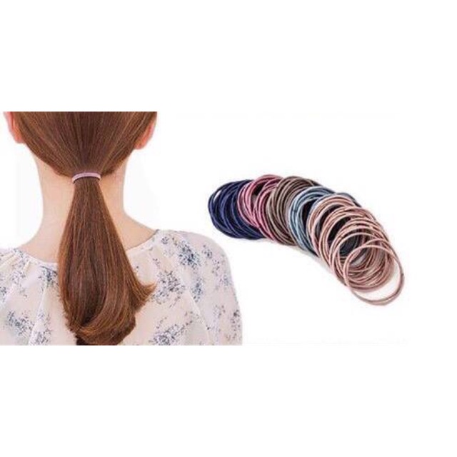 Set 100 dây buộc tóc trơn kèm túi zip siêu xinh,thun cột tóc co dãn nhiều màu