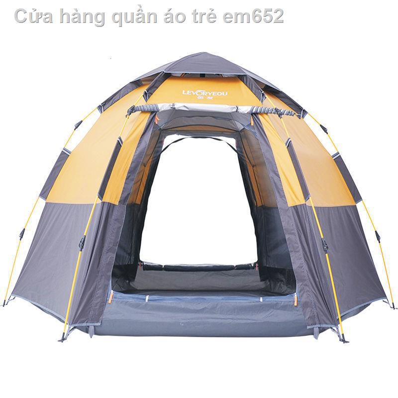 Lều ngoài trời bảo vệ Mưa tự động 3-4 người dày lĩnh vực cắm trại lục giác mái hiên bãi biển hai lớp
