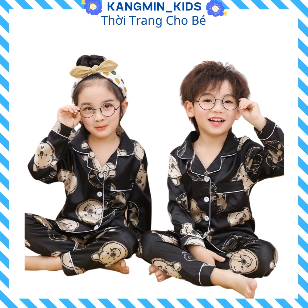Đồ bộ Pijama bé trai lụa dài cho bé kANGMIN KIDS , quần áo bé trai bé gái QATE03, đồ ngủ pijama từ 6-28kg