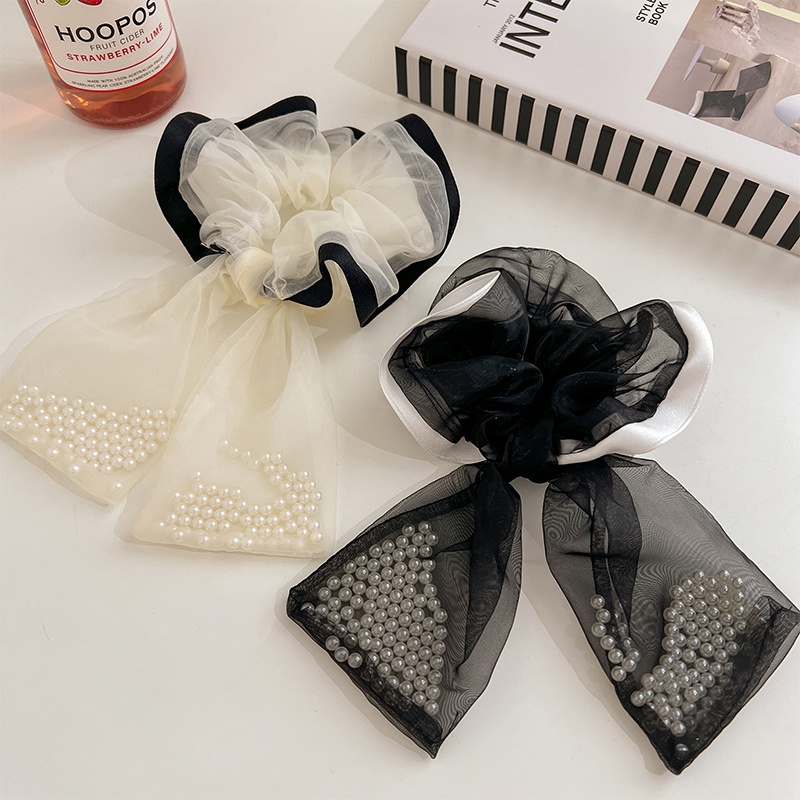 Dây Buộc Tóc Chiffon Đính Ngọc Trai