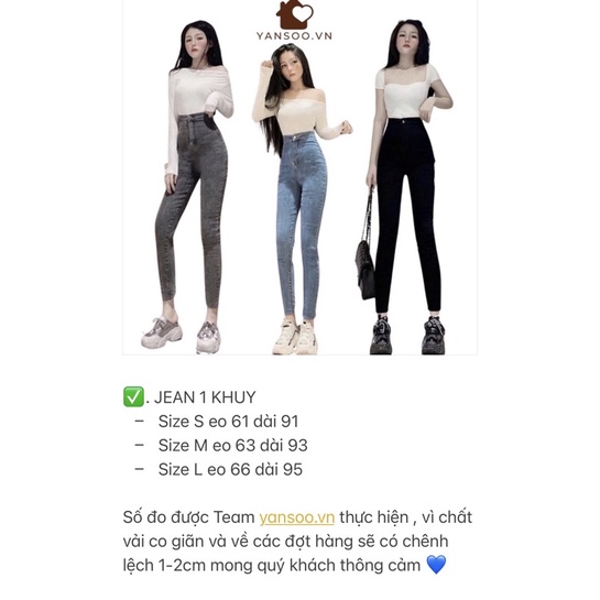 Quần Jean Bó Cạp Cao Một Khuya Hách Dáng , Quần bò nữ trơn lưng cao chất co giãn cực yansoo.vn JB04