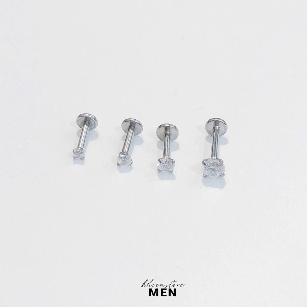 Khuyên tai chân dẹp đá - Thép không gỉ - Khoen store