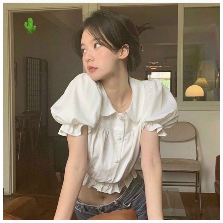 Áo sơ mi nhúng cổ bèo lá sen