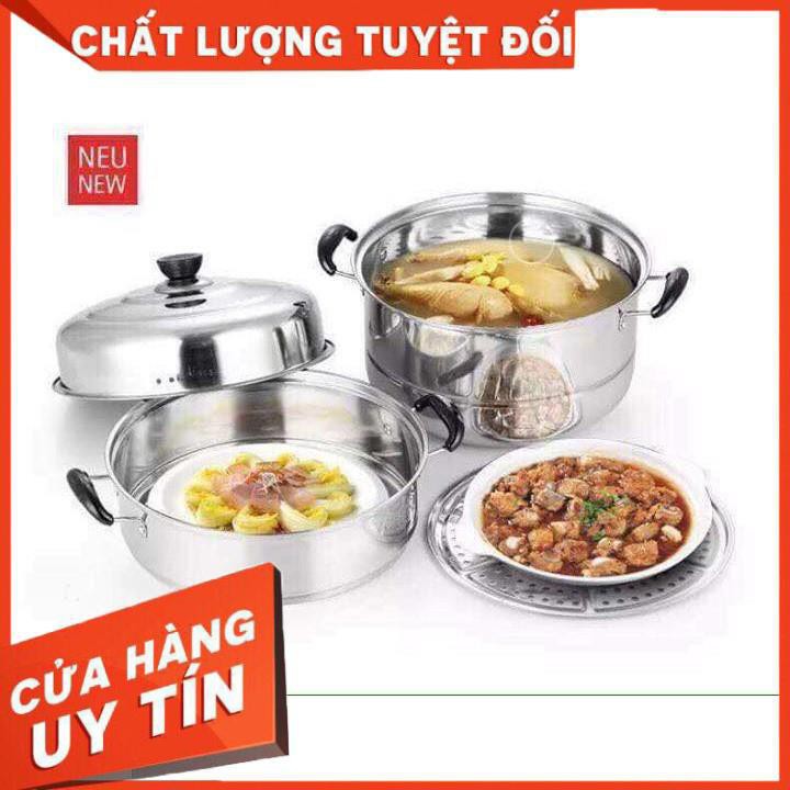 [Xả kho + free ship] Nồi Hấp 3 Tầng Inox hàng đẹp loại 28cm và 32cm hàng dầy đẹp