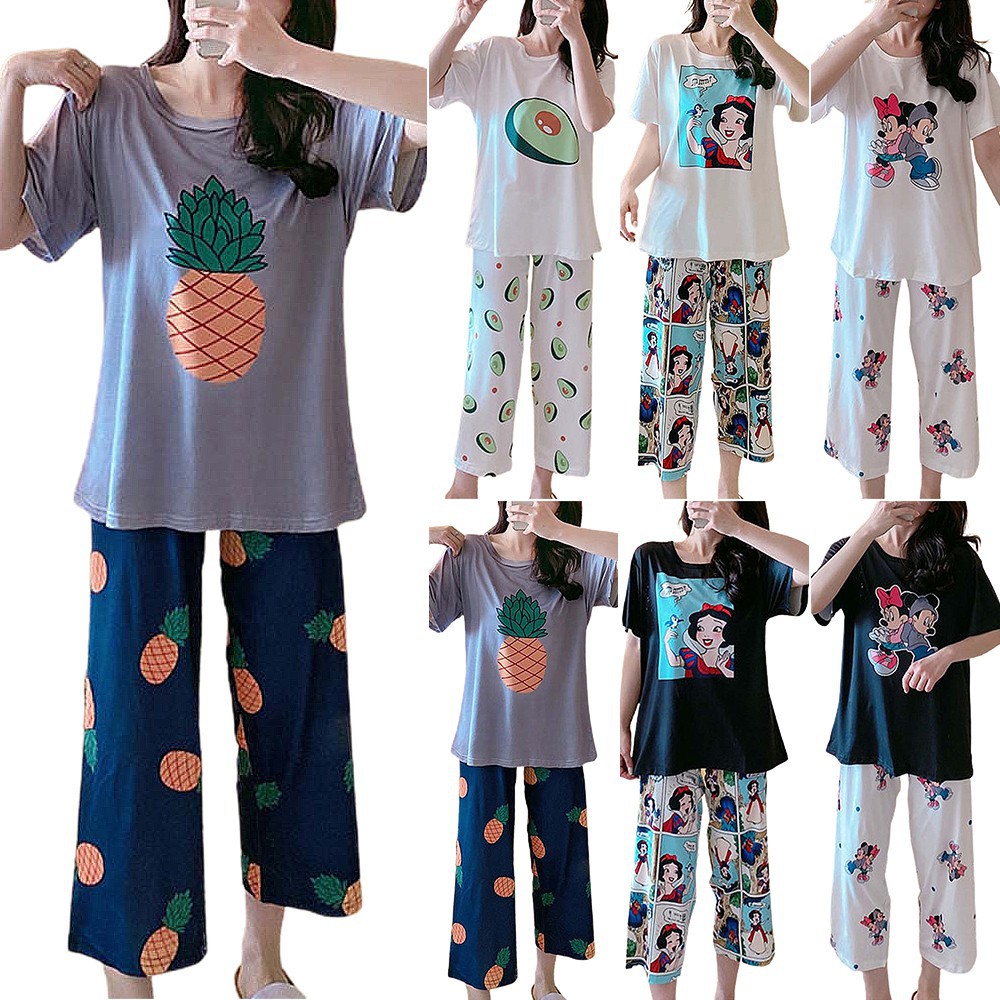 Set Đồ Ngủ Ngắn In Hình Dễ Thương Cho Nữ