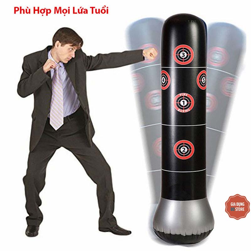 Bao trụ đấm bốc Boxing PVC 1.6m BƠM HƠI, trụ tập võ di động gấp gọn cao cấp [BOXING]