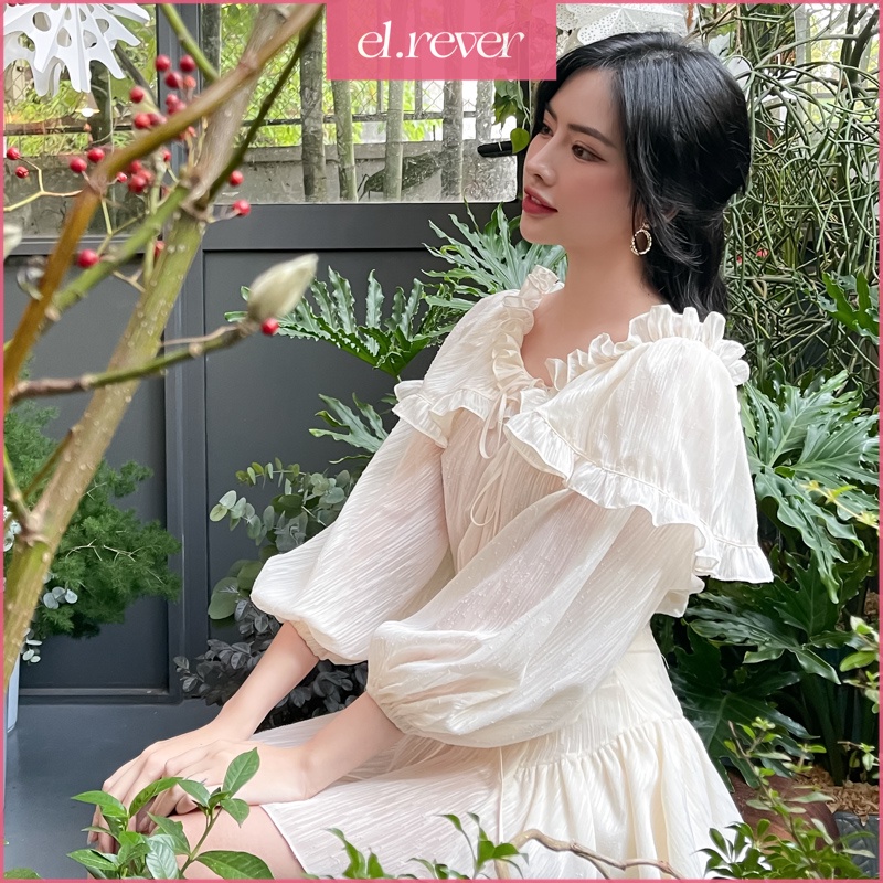 Set áo off-shoulder tay bồng và chân váy nữ thiết kế màu kem phong cách Hàn Quốc thời trang cao cấp EL.Rêver [R12S17]