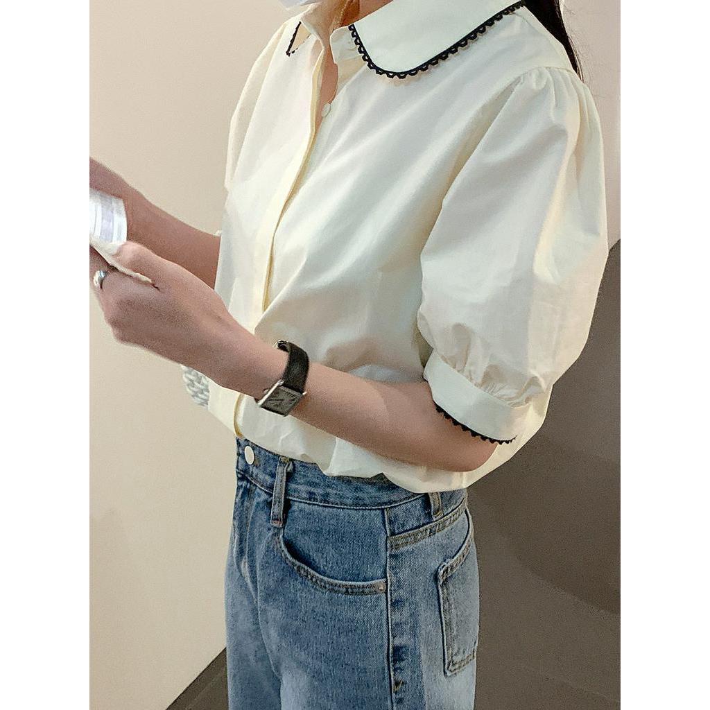 Áo Sơ Mi Cổ Mép Lật Dáng Rộng Ngắn Tay Thời Trang Sành Điệu 60665