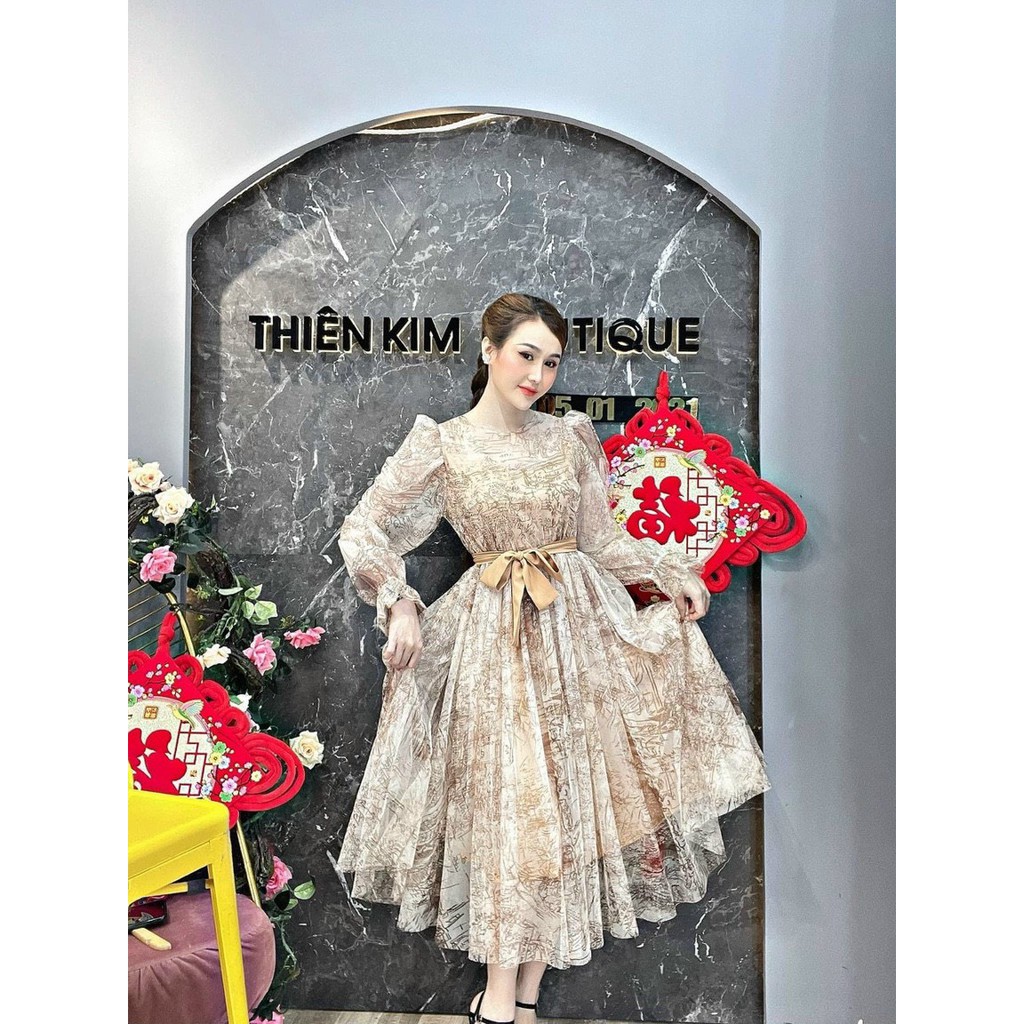 đầm maxi voan 3d tay dài cổ tròn phối dây thắt nơ eo cực xinh hàng cao cấp chuẩn shop xịn xò kL4345 | BigBuy360 - bigbuy360.vn