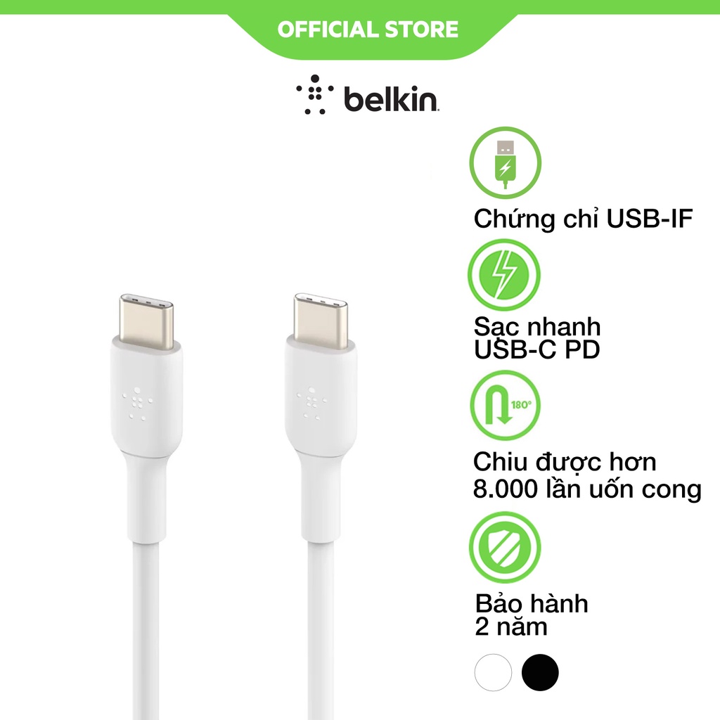 Cáp USB Type C to USB Type C BOOST↑CHARGE™ Belkin 2 mét, 60W - Hàng Chính Hãng - CAB003bt2M