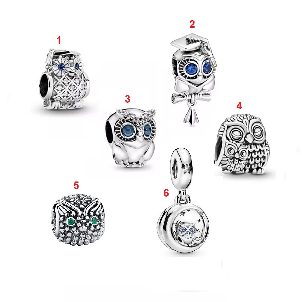 Charm cú mèo- Biểu tượng của sự thông thái, hiếu học- Bạc 925 cao cấp- Trang Sức Bạc Venus