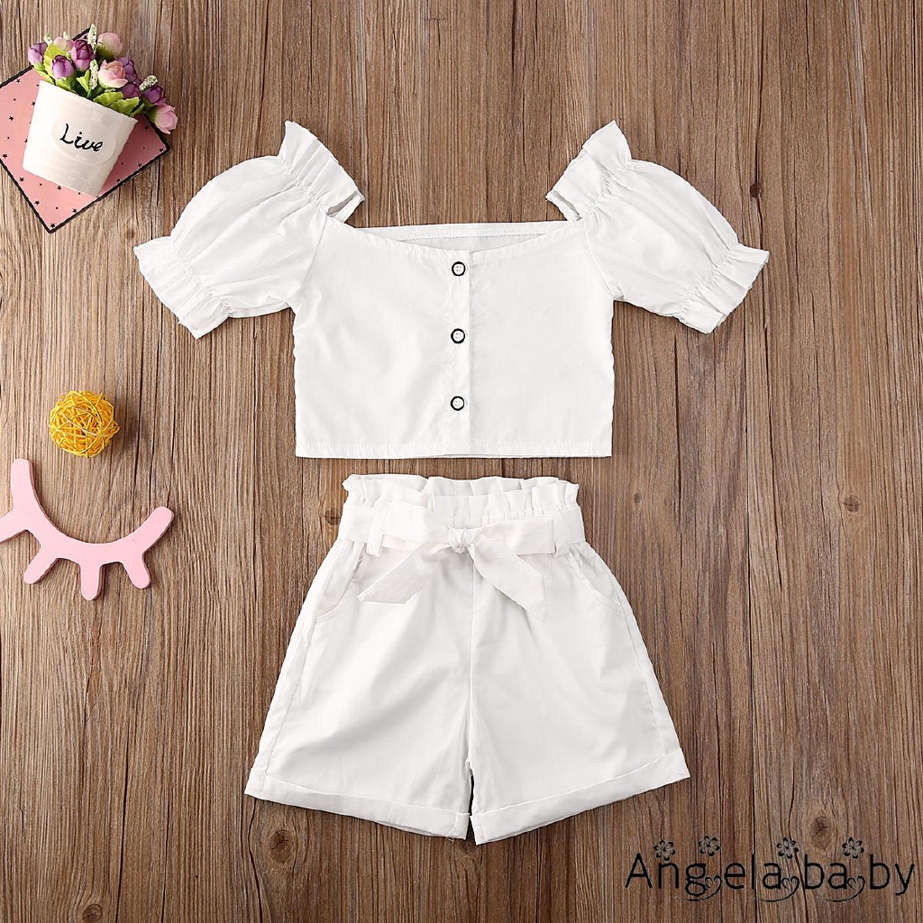 Set Áo Trễ Vai+Quần Short Cho Bé Gái