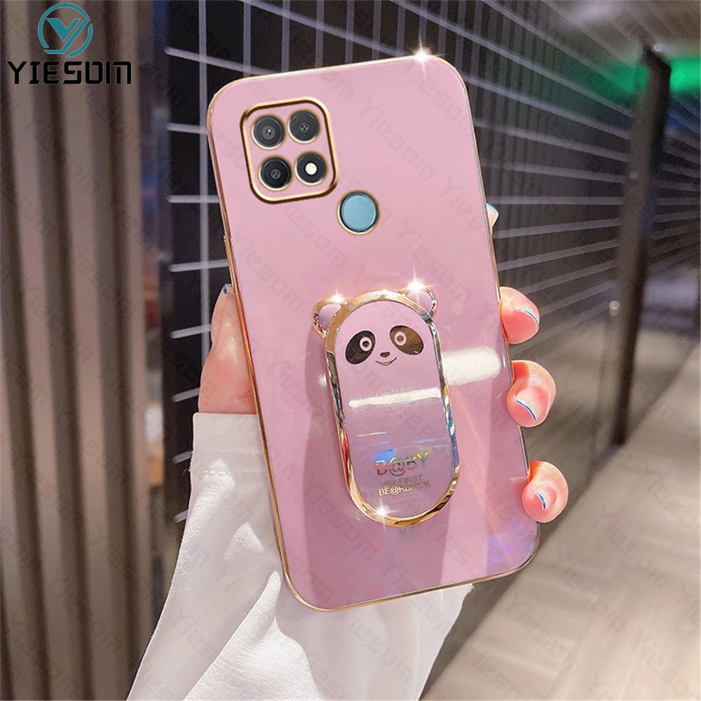 Ốp Điện Thoại Silicon Dẻo Mạ Màu Kèm Giá Đỡ Hình Vuông Cho OPPO A15 A15S A16 A16K A16E A54 A55 4G A53 A33 A31 A9 A5 2020