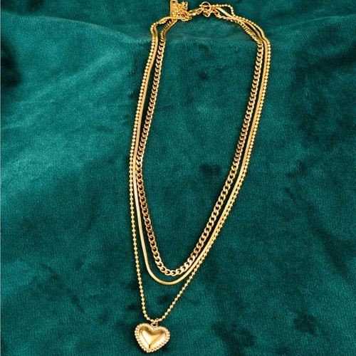 Dây Chuyền 3 Tầng Mặt Trái Tim Titan Ko Đen TT 3559