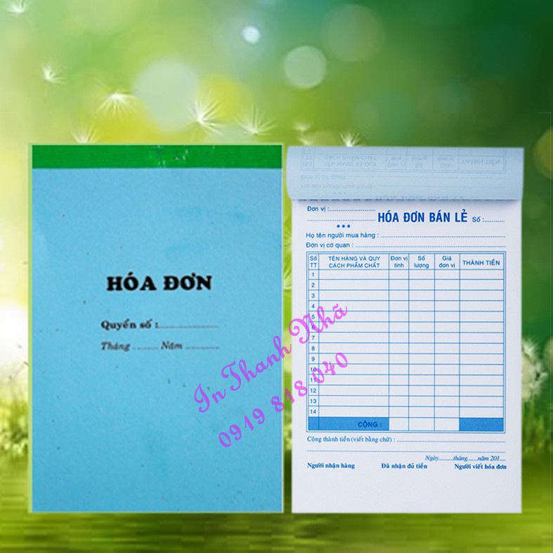 Hóa Đơn bán hàng 10cuốn  (In theo yêu cầu)