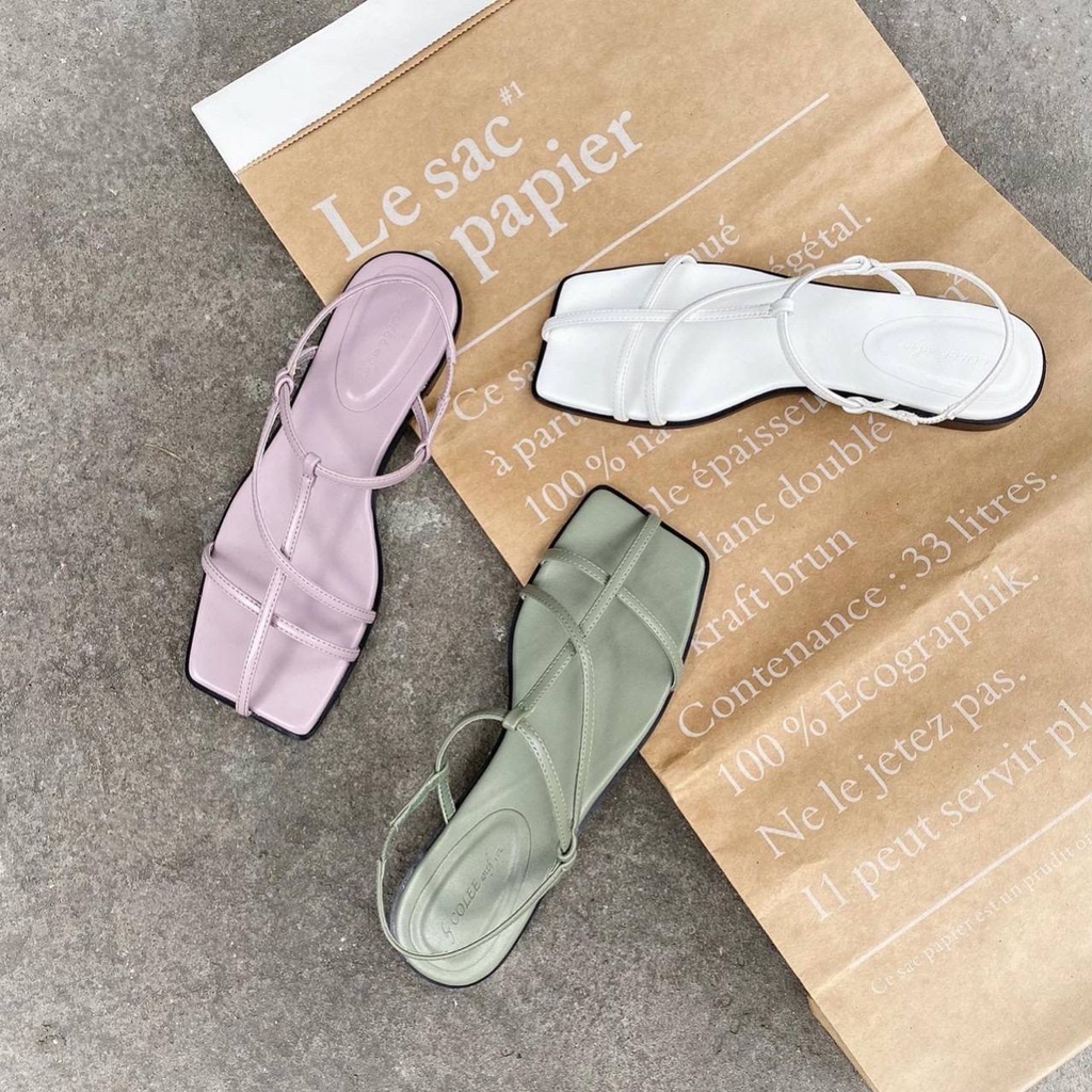 Sandal đế bệt quai mảnh mũi vuông