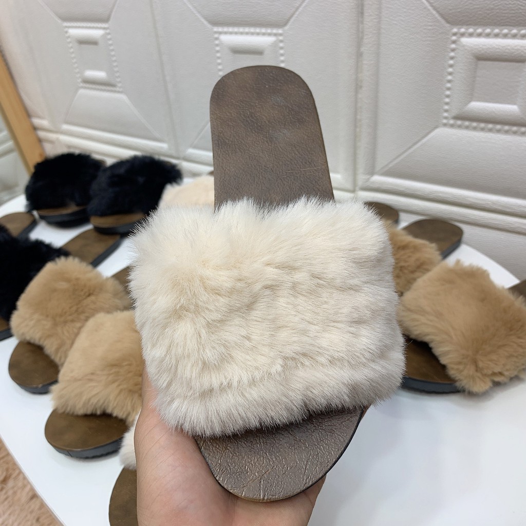 Dép lông quai ngang dép bông đi trong nhà thời trang đế cao su đi chơi fom nhỏ nên mua tăng 1 size 2F02