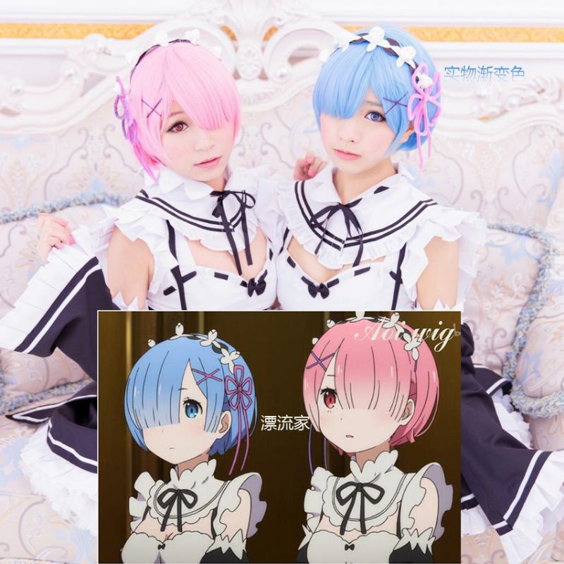 Tóc giả Ram Rem cosplay Re zero