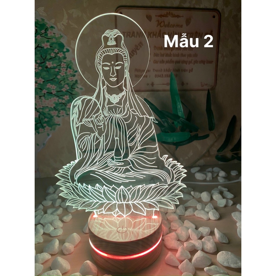 [độc đáo] Đèn led trang trí mica 3D Quan thế âm bồ tát – Đồ thờ tâm linh cao 20cm TN015