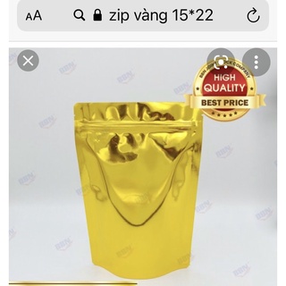 Túi Zip đáy đứng 15*22 vàng 2  mặt