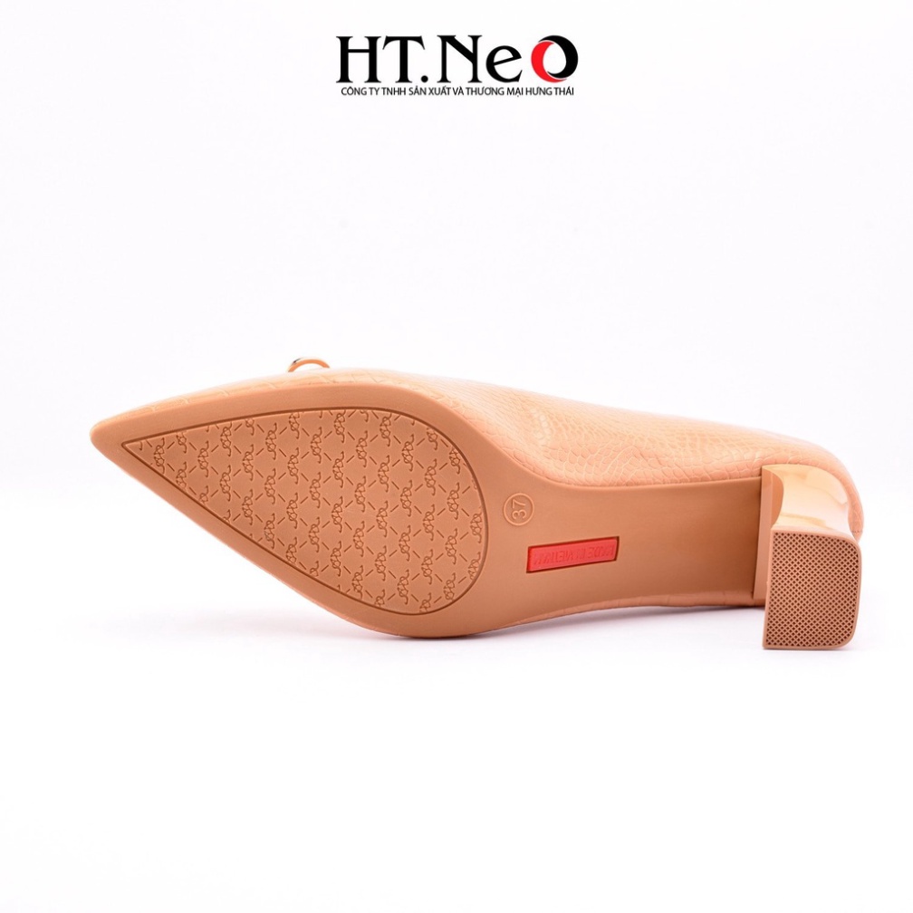 Giày cao gót 5cm HT.NEO Da vân tự nhiên, mũi nhon gót vuông cao 5cm, đính nơ cực xinh CS221