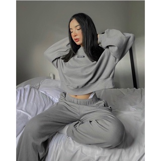 Set bộ quần áo nỉ xám thêu logo